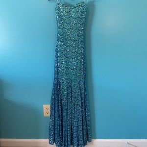 Turquoise Sequined Prom Dress